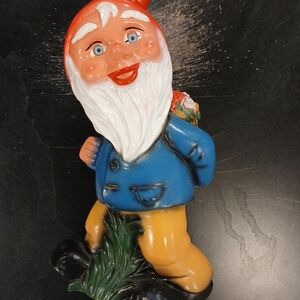 Charming Gnome Figurine - Blue and Red Vtg Decor Garden EUC Hard Plastic Vtg